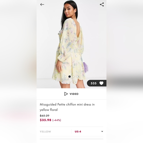 Yellow floral chiffon mini dress petite - Picture 2 of 5